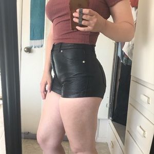 Pleather high waisted shorts